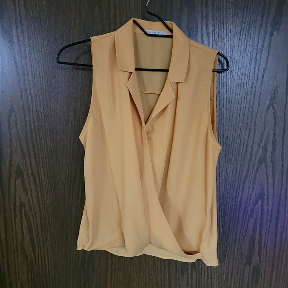 Active USA Mustard Yellow V Neck Blouse Size Small - Picture 1 of 14